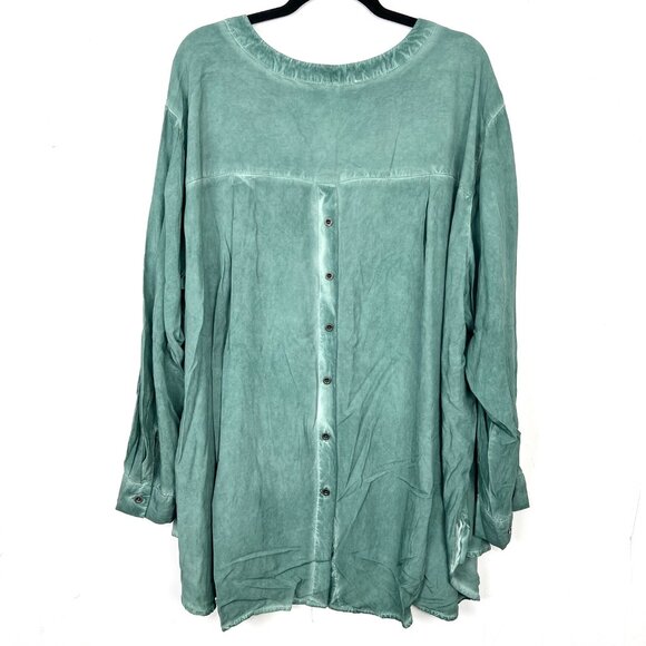 Jane & Delancey Green Notched Neck Roll Tab Long Sleeve Top 2X cg - Picture 4 of 6